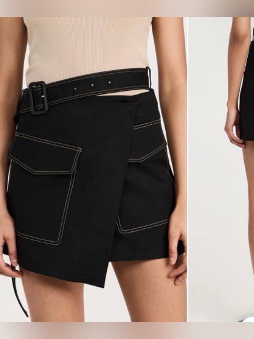 Helmut Lang Black Wrap Cargo Trench Skirt with Contrast Stitching